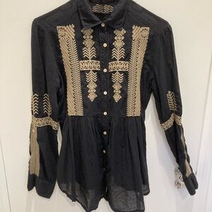 Johnny Was 3j workshop embroidered long sleeve shirt XS